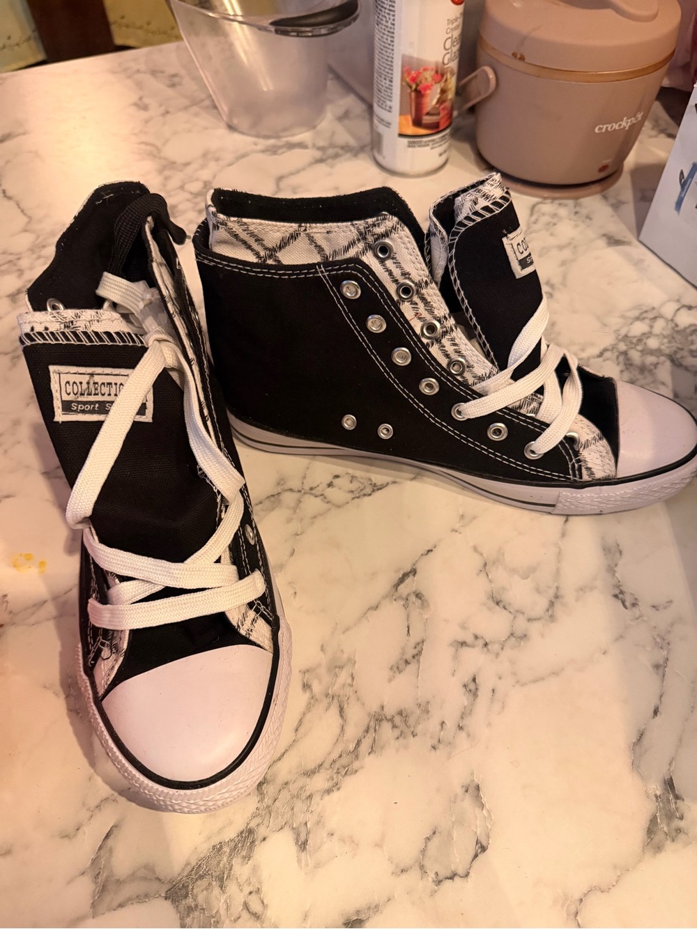 Black High-Top Canvas Sneakers with White Accents